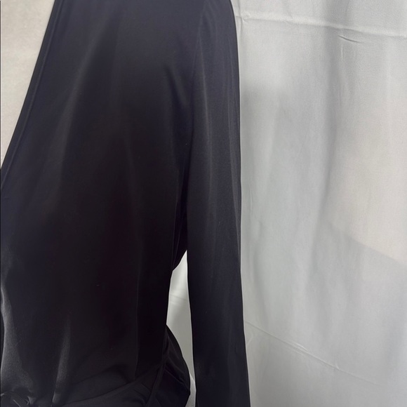 Popilush Black Long Sleeve Wrap Blouse with Tie Front - Picture 4 of 7